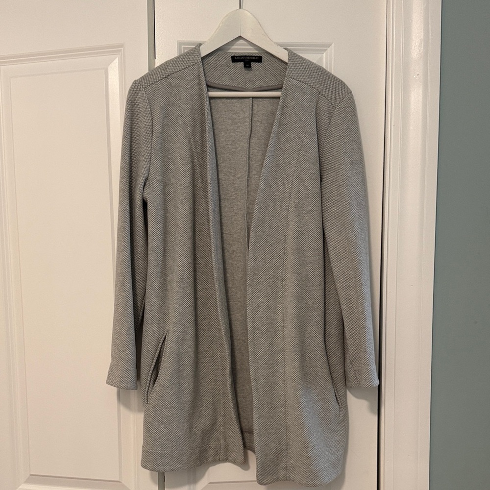 Banana Republic Light Gray Open-Front Knit Cardigan